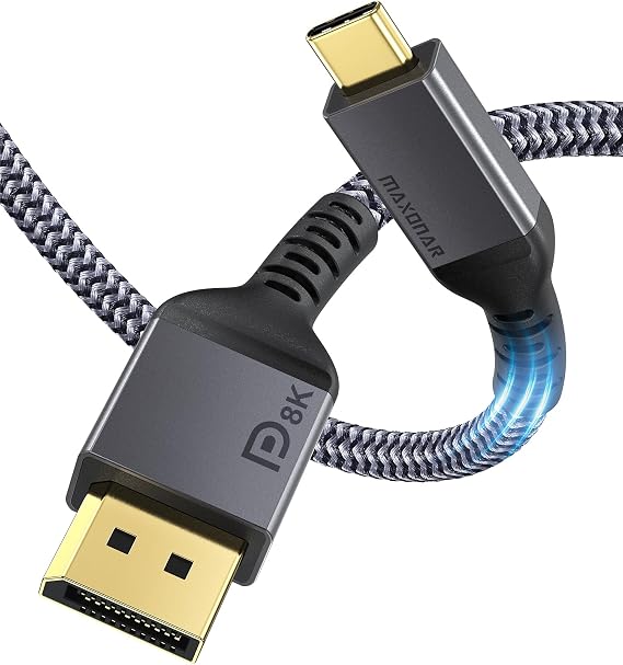 Maxonar USB C to DisplayPort Cable 8K@60Hz 4K@60Hz/144Hz/120Hz 5K@60Hz 2K@240Hz Thunderbolt 3 to DisplayPort Cable HBR3 DP 1.4 Adapter for MacBook Pro, Mac mini, Dell XPS 1M/3.3Ft VESA Certified