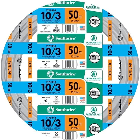 SOUTHWIRE 50 FT. 10/3 Gray Solid CU UF-B W/G Wire 13059122