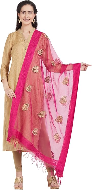 DUPATTA BAZAAR Woman's Gold Embroidered Organza Jute Border Dupatta