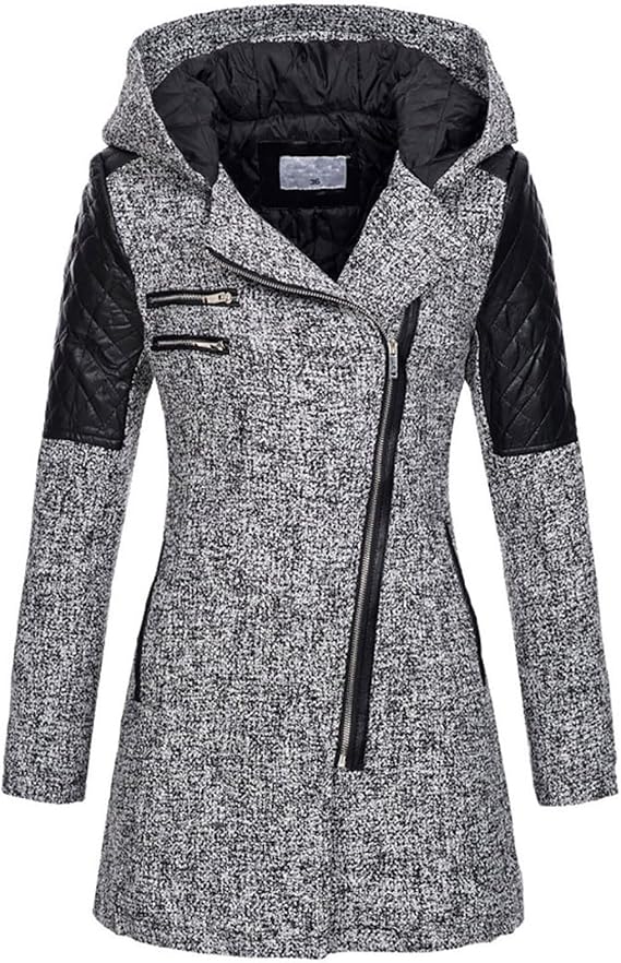 SACFOF Women Wool Pea Coat Long Sleeve Hooded Dresses Long Winter Warm Thick Wool Trench Jacket Outwear