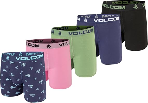 Volcom Mens Boxer Briefs 5-Pack - Cotton Stretch Ultra Soft Fly-Front Boxer Brief Underwear