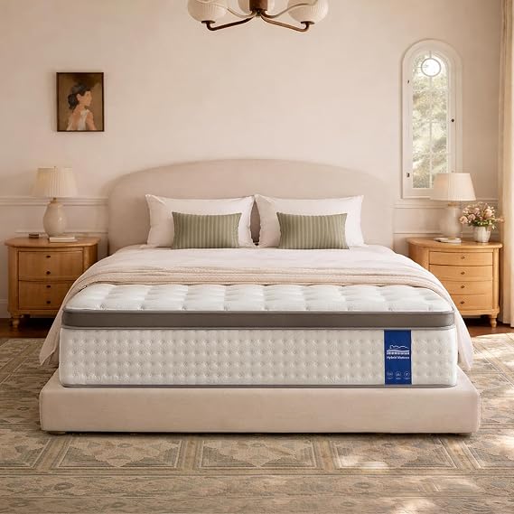 14 Inch King Size Mattress Hybrid King Mattress in a Box, Memory Foam Mattress with Pocket Springs, Medium Firm, Pressure Relief & Motion Isolation, CertiPUR US Certified