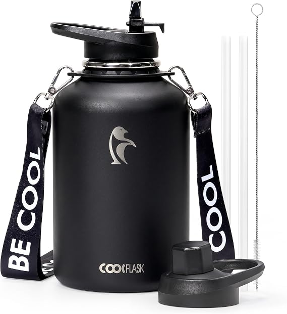Coolflask 2l Insulated Water Bottle Stainless Steel with Strap