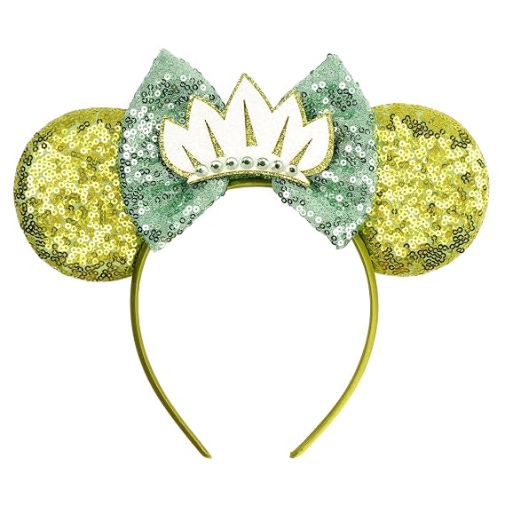 bianbaistar Enchanted Green Sequin Mouse Ear Headband with Leaf Crown - Princess-Inspired Accessory for Theme Parks & Royal Celebrations