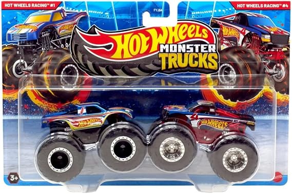 Hot Wheels Monster Trucks Racing, Demolition Doubles #1 vs #4, 1:64 Scale Die-Cast Vehicles