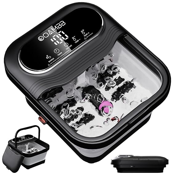 OOAMBB Collapsible Foot Spa Bath w/Heat, Bubble, Timer& Temp Control, Black