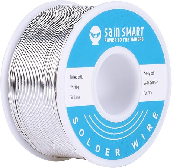 SainSmart 0.6mm Solder Wire 63/37 Tin/Lead Sn63Pb37 with Flux Rosin Core | For Electrical Soldering (100g /0.22lbs)