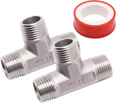 Tee Pipe Fittings 304 Stainless Steel Tee 12 x 12 x 12 Male NPT Thread T Shaped 3 Way Cast Pipe Fitting, 2 Pack