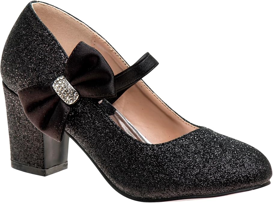 Badgley Mischka Girls' Glitter Block Heel Dress Shoes