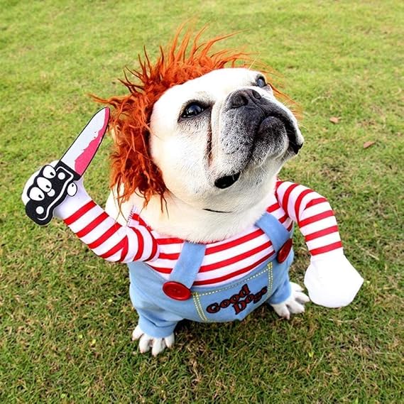 Dog Terrible Costume, Pet Costume, 1 Piece Deadly Dog Clothes, 1 Piece Wig, Pet Halloween Costume, Cosplay for Dogs, Funny Dog Party Clothes (L)