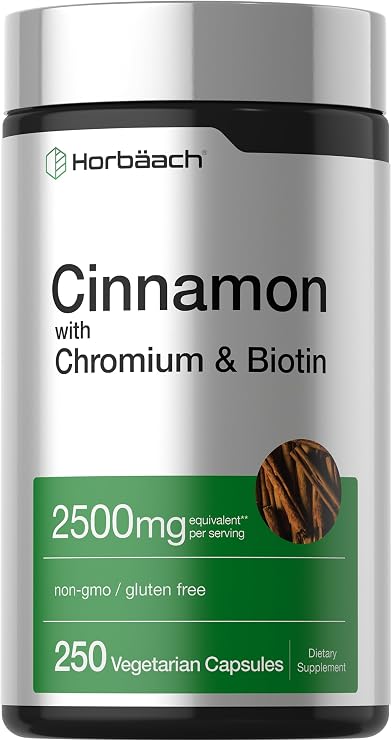 Horbaach Cinnamon with Chromium & Biotin | 250 Capsules | Herb Extract Supplement | Vegetarian, Non-GMO, Gluten Free Extract Supplement