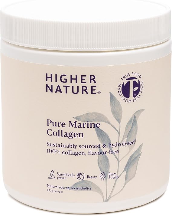 Higher Nature Pure Marine Collagen Powder 185g - True Food® Formula - 100% Hydrolysed Collagen Powder for Skin Hydration, Elasticity, and Muscle Recovery - Collagen Supplements for Women and Men