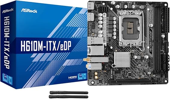 ASRock H610M-ITX/eDP Mini-ITX Motherboard, Supports Intel 14th/13th/12th Gen Core Processors (LGA1700), DDR4, PCIe 4.0, eDP, HDMI, DisplayPort, Intel Gigabit LAN, Wi-Fi 5, Dr.MOS