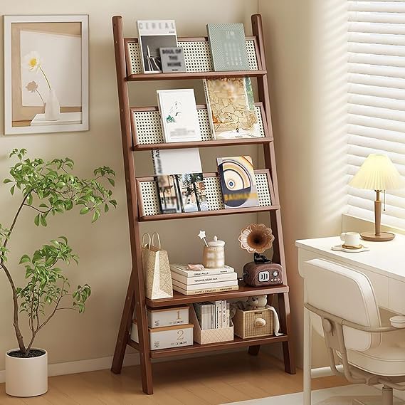 Literature Magazine Rack Floor Standing Display Stand Width 44/64cm 5-layer design Large storage capacity Strong stability Suitable for many occasions(Brown,44cm)