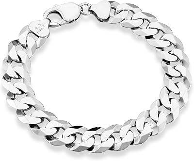 Miabella 925 Sterling Silver Italian 17mm Solid Diamond-Cut Cuban Link Curb Chain Bracelet, 8.5, 9 Jewelry For Men 8.5