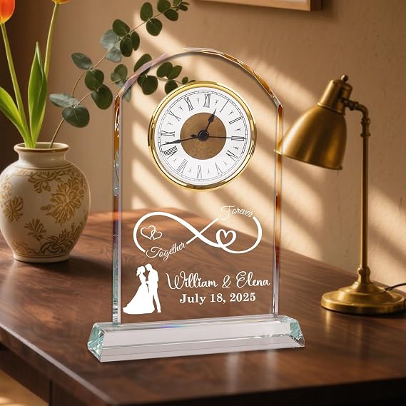 Personalized Crystal Wedding Clock, Together Forever Engraved, Personalized Anniversary Clock, Anniversary for Him or Her