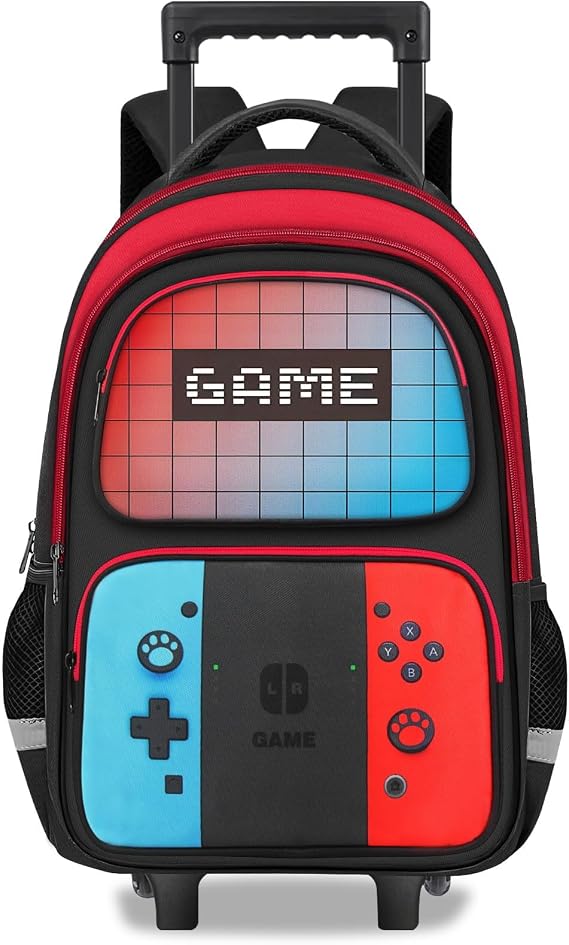 TILYTADLY Boys Rolling Backpack for Kids - Gamer Kids Rolling Backpack with Wheels for Elementary Middle School - Roller School Bookbag,HFHTDC Wheeled Travel Bag for Boys Aged 6-18