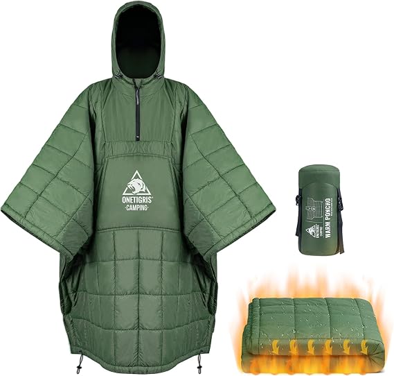 OneTigris Camping Blanket Poncho, Wearable Hoodie Blanket for Outdoors