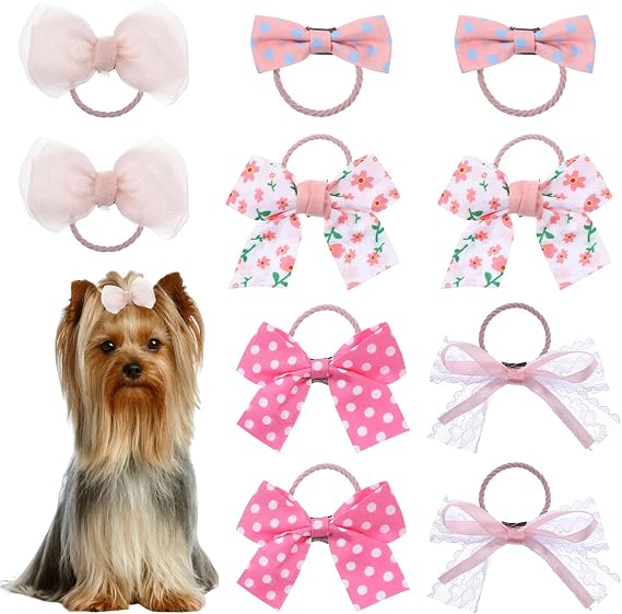 Dog Hair Bow Bowknot 10 Pack Sakura Pink Dog Hair Bow Cute Dogs Hairs Bows with Rubber Bands Dogs Bows for Cat Pet
