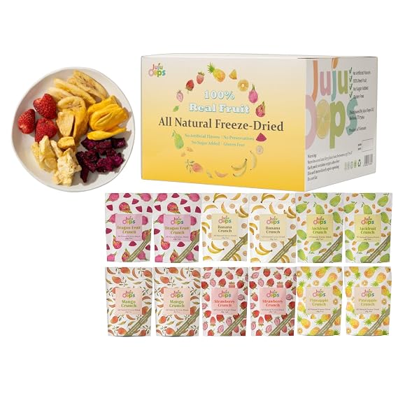 Juju-Oops Freeze-Dried Mixed Fruit 12 Bulk Packs | 1 Oz, Crunchy Healthy Snacks for Family, Holiday Gifts Box, Camping, Picnic, Party, Snacking with Low Calories| 100% All Natural Emergency Food, Non-GMO, No Sugar & Additives Added, Vegan, Gluten free