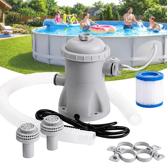 330 GPH Pool Filter Pump Above Ground, 16W Pool Filter Pump Complete Kit with Hose - Clear Water Circulation, Quiet Sealed ABS Design for Small to Medium Pools