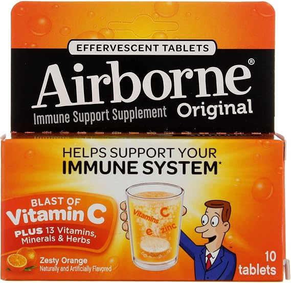 Airborne Effervescent Tablets Zesty Orange - 10 ct, Pack of 5