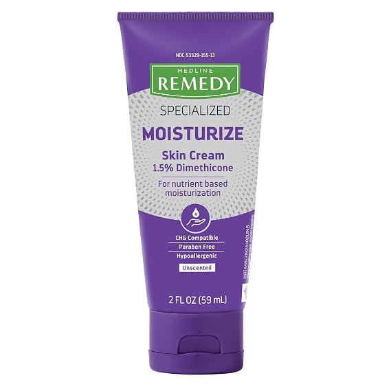 Medline Remedy Specialized Skin Cream, Unscented (2 fl oz), 1.5% Dimethicone, Nourishing Moisturizer for Dry Skin, Paraben-free, and Hypoallergenic Body Cream, Daily Lotion for Dry and Sensitive Skin