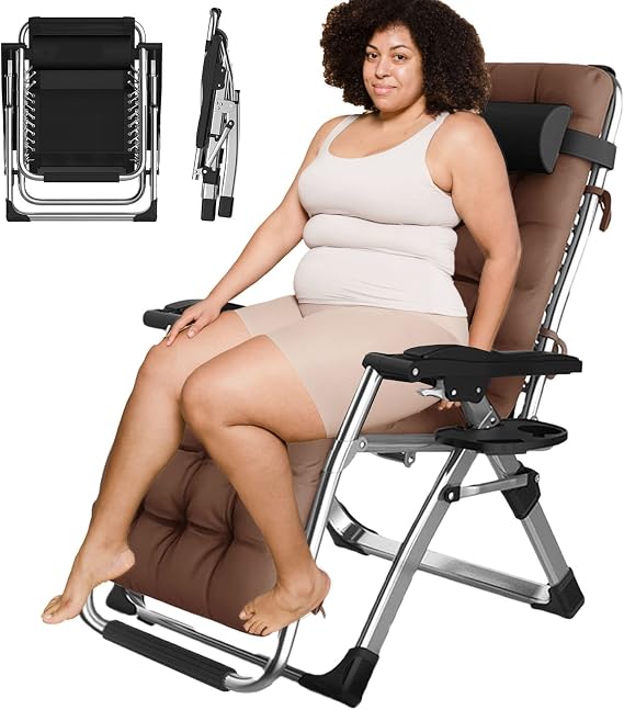 Sunloungers Zero Gravity Chair, 28'' Oversize Width Sun Loungers, 440lbs Capacity Heavy Duty Folding Lounge Chairs with Cup Holder for Lawn Patio Beach Outdoor