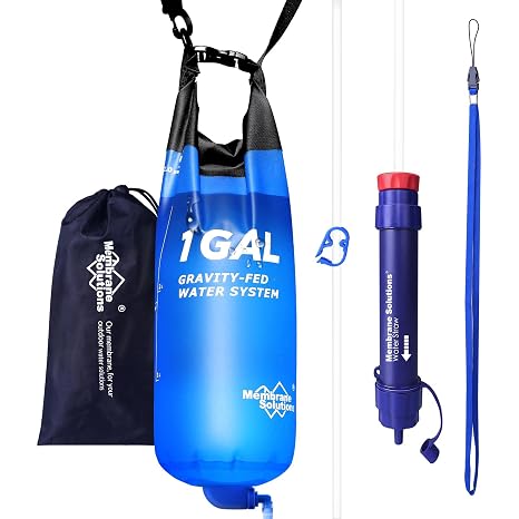 Membrane Solutions 1 Gal Gravity Water Filter, Lightweight Camping Purifier | NSF/ANSI 42, 372 & 401 certified; 0.1-micron 4-stage filter, lightweight design for hiking, backpacking & emergency prep