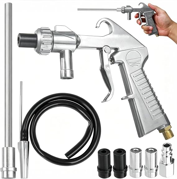 Sand Blasting Gun Kit Sandblaster Gun with Long Nozzle and Hose Rust Remove Abrasive Sand Blasting for Sandblasting Cabinets