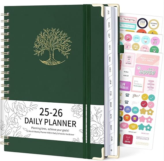 EYROZILL Planner 2025-2026, Weekly and Monthly Planner 2025, Spiral Bound, Inner Pocket, A4 (8.5" x 11"), From July 2025 to June 2026 - Green