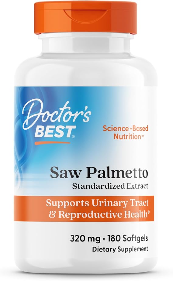 Doctor's Best Saw Palmetto Extract Supplement, Non GMO, 180 Ct Softgels | for Men & Women, Prostate Function & Urinary Tract Support, Hair Health Support, Saw Palmetto Herb 320 mg, Gluten Free