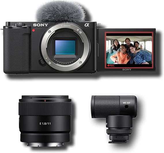 Sony Alpha ZV-E10 - APS-C Interchangeable Lens Mirrorless Vlog Camera & Content Creator Kit Black