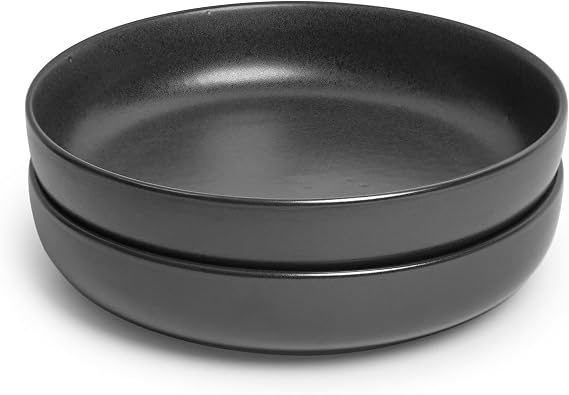 Sango Anderson Black Large Serving Bowl (Set of 2), 64.25 oz, 10" Stoneware Serve Bowls for Pasta, Salad & Dinner, Big Ceramic Bowls for Entertaining with Semi-Matte Glaze, Dishwasher & Microwave Safe