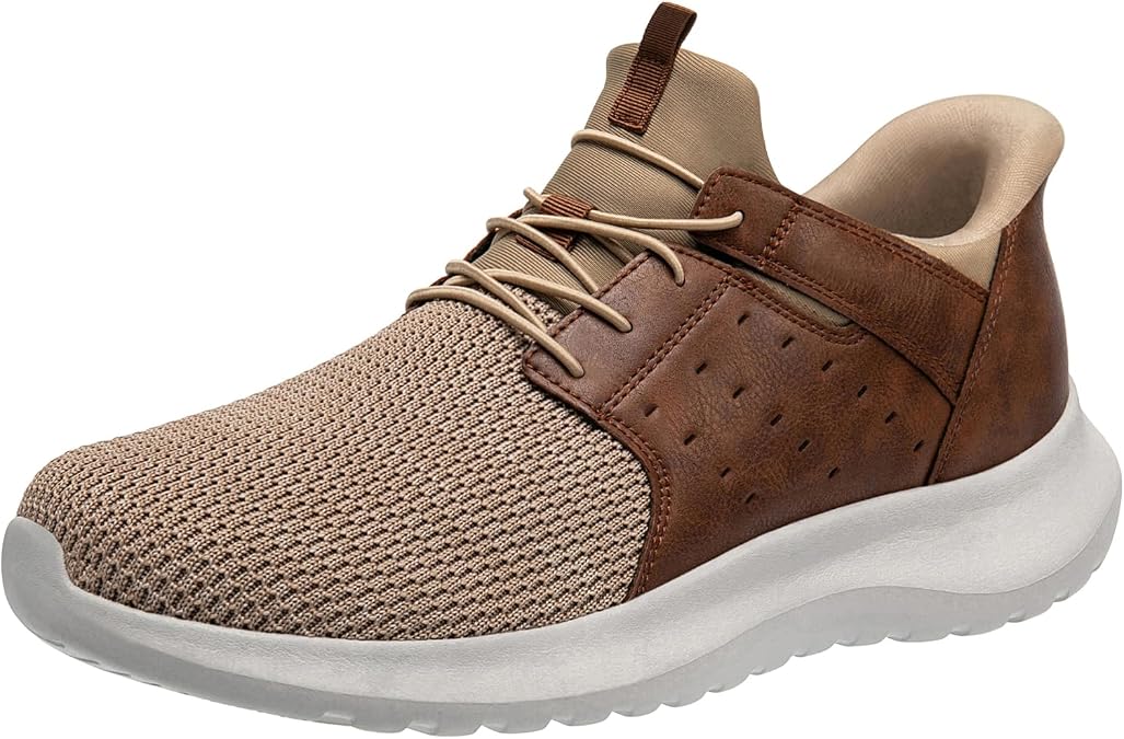 Hands Free Slip On Shoes Men Slipon Walking Casual Fashion Sneaker Slipon Arch Support Memory Foam Mesh Light Cushioning Breathable Stylish Tan