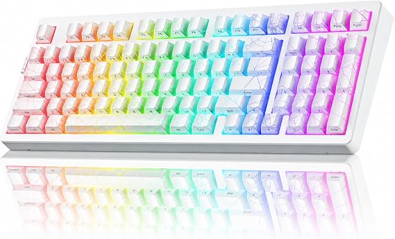 ZORNHER ZH980 Mechanical Keyboard Wireless,95% White Creamy Keyboard with Number Pad,Gaming Keyboard with Number Pad,Shine Through Spider Web PC Keycaps,Creamy Sounding Linear Switches,Full Size