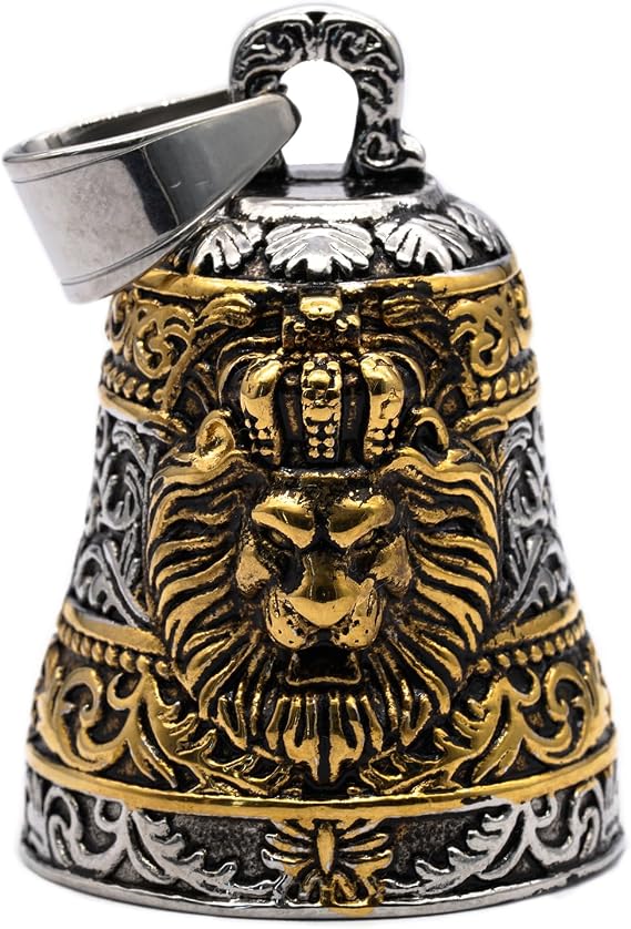 Royal King Lion Head Guardian Motorcycle Bell with Hanger for Biker,Good Luck Keychain & Motorcycle Accessories