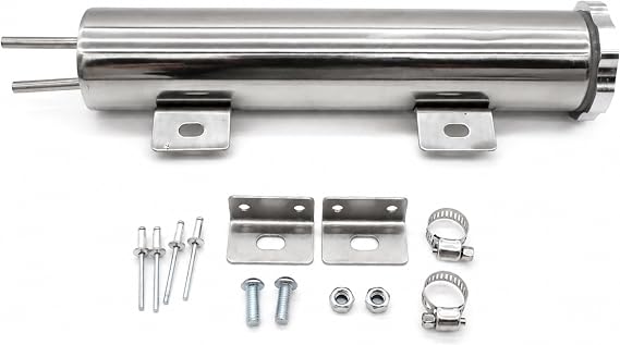 2" X 10" Inches Universal Radiator Coolant Over Flow Puke Tank Can Polished Stainless Steel with Twist Cap 14 OZ