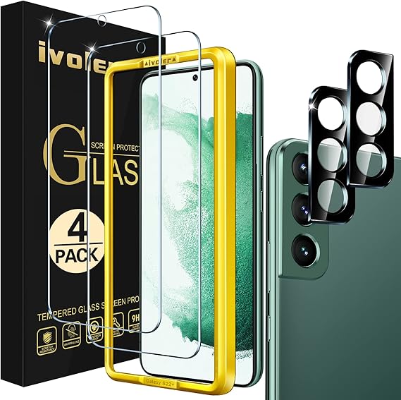 ivoler Pack of 2 Tempered Glass Compatible with Samsung Galaxy S22 5G (Not for S22 Plus), with [2 Pieces] Rear Camera Protectors and Free Installation Kit, Screen Protector Film