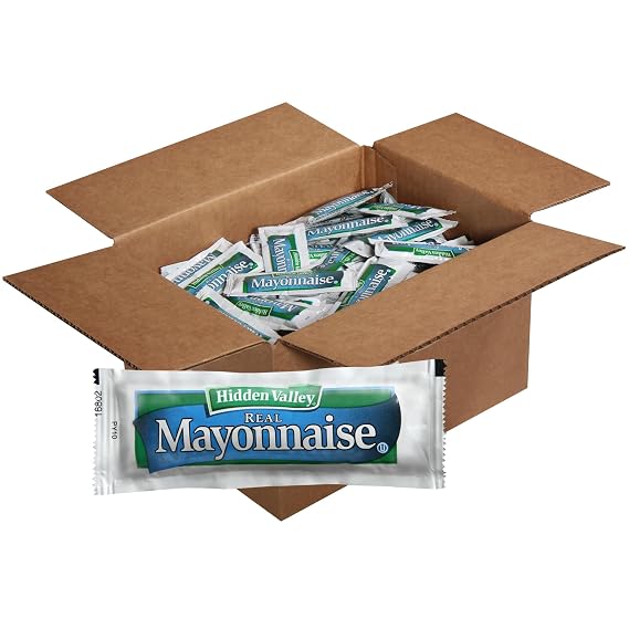 Hidden Valley Real Mayonnaise, 200/12g Packet Bulk Box, by Ventura Foods | Individual Portion Control Packets, 12g Mayo Packets, Portion Control
