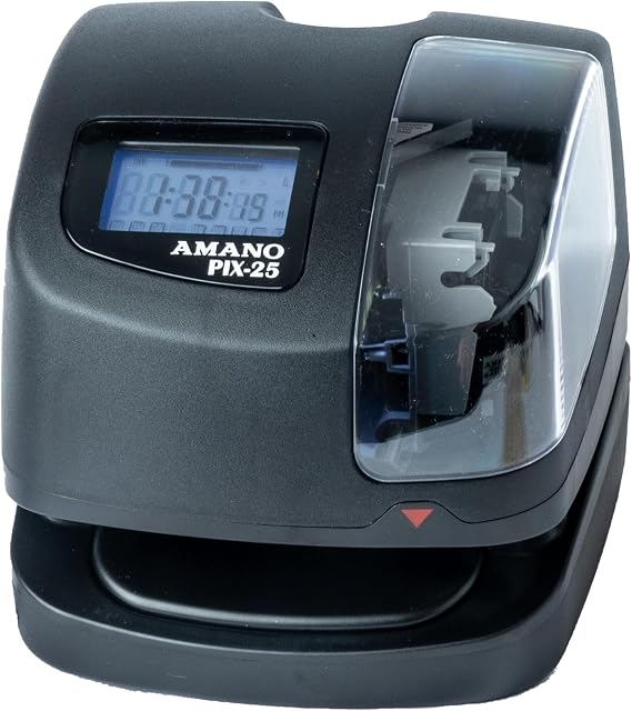 Amano PIX-25 Automatic Date & Time Stamp Machine, Digital Document Stamper for Office, WWVB Atomic Signal Synchronization, Electronic Employee Clock, Made in USA