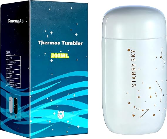 Mini Starry Sky Thermal Water Bottle, 7 oz, White | 304 Stainless Steel, Vacuum Insulated, for Cold & Hot Drinks, Pocket Gift for Lovers