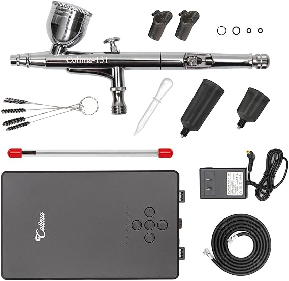 Colima Airbrush Kit with Air Compressor, 27PSI High Pressure 7 Pressure Levels Air Compressor Dual-Action Air Brush Set for Painting, Modeling, Nails, Tattoo, Makeup, Crafts & Cake Decor
