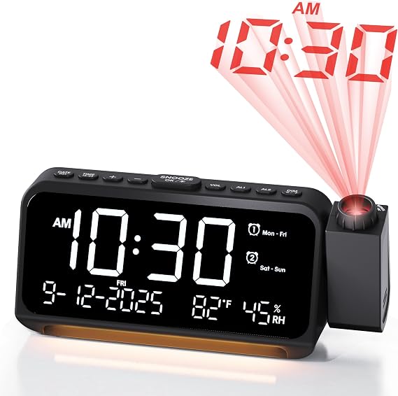 Projection Alarm Clock for Bedroom Ceiling, 118 dB Super Loud for Heavy Sleepers, Plug in Dual Alarm with Weekday/Weekend, 6.7" Large Digital Dimmable Display, Easy to Read
