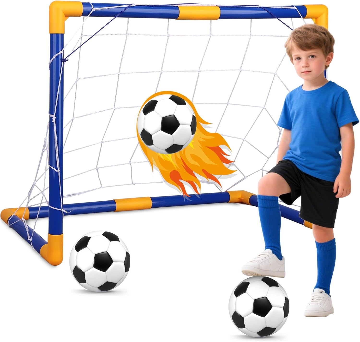 Mini Soccer Goal Set with 3 Ball Pump for Toddler Kid, Small Portable Goals Training Equipment for Garden Indoor Outdoor Backyard, Birthday Gift for Boy Girl Sports Toy Game 23" W×18" H×12" D