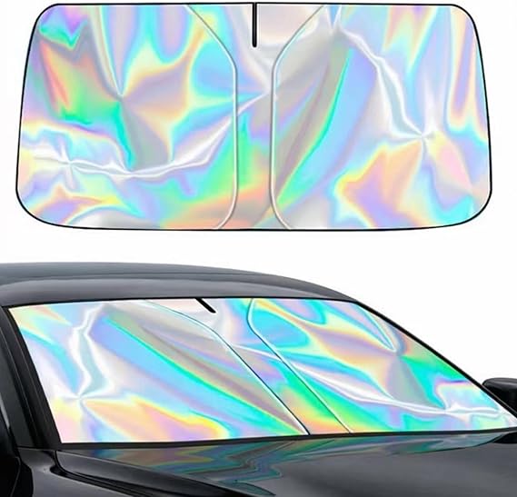 Car Windscreen Sun Shade, Foldable Heat Shield and UV Protection Reflector, Dashboard Protector from Sun for Tesla Model Y SUV Truck Van, Essential Automotive Interior Accessory