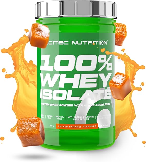 Scitec Nutrition 100% Whey Isolate – Pure Protein Power with BCAAs – Glutamine & Arginine – Sugar & Gluten Free Formula, 700 g, Salted Caramel