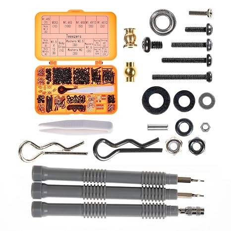 Button Head Screws Kit for SCX24 AX24 RC Car, 372Pcs, Come with Tools, Hardened Steel Grade 12.9 Screws, Bearing & Screws with Box for 1/24 RC Car SCX24 C10 Deadbolt JLU Gladiator Bronco