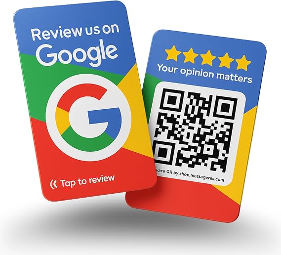 Reusable Tap & Scan Google Reviews - 2-Card Pack - QR Code & NFC - Boost Reviews at Home | by MESSAGENES
