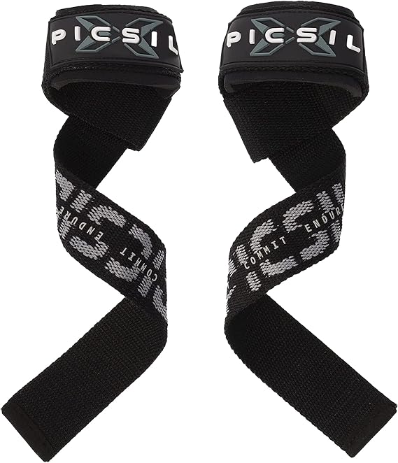 PICSIL Lifting Straps, Padded Wrist Support | 51 cm design with rubberised surface for improved hold and reduced strain during heavy gym sessions.